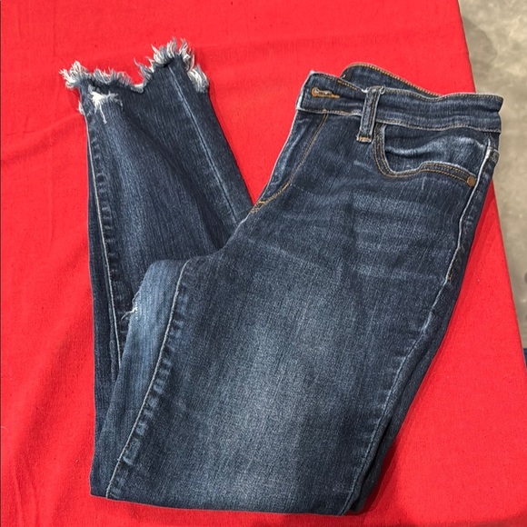 Judy Blue Ankle Cropped Blue Jeans with Distressed Look - Picture 1 of 6